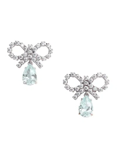 Self-portrait Micro Bow Blue Droplet Earrings
