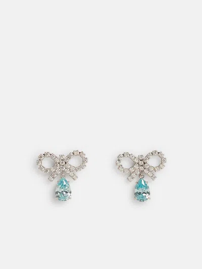 Self-portrait 'micro Bow Blue Droplet' Silver Brass Earrings