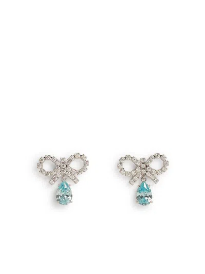 SELF-PORTRAIT SELF-PORTRAIT 'MICRO BOW BLUE DROPLET' SILVER BRASS EARRINGS