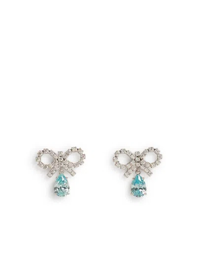 Self-portrait Micro Bow Blue Droplet' Silver Brass Earrings