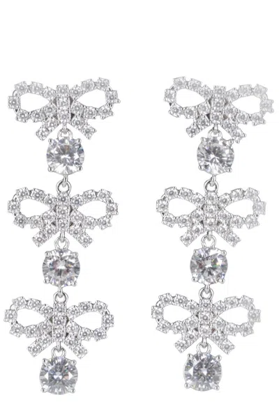 Self-portrait Micro Bow Crystal Tiered Earrings In Silver