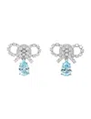 Self-portrait Micro Bow Blue Droplet Earrings In Metallic