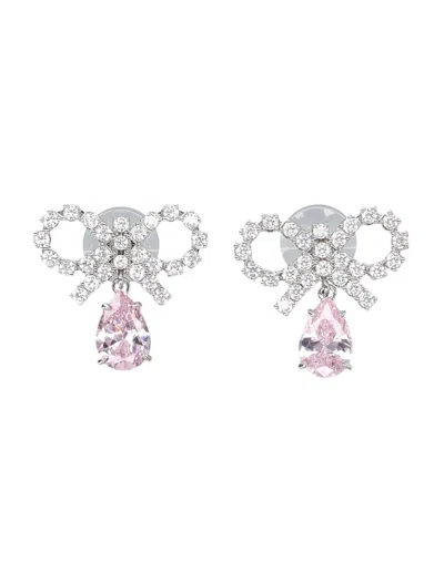 Self-portrait Micro Bow Droplet Earrings In Metallic