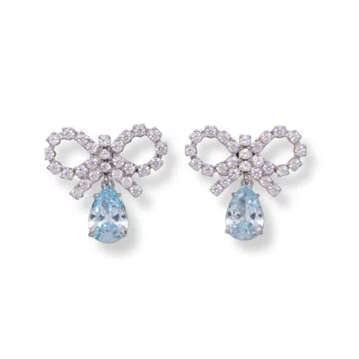 Self-portrait Micro Bow Droplet Earrings With Crystal Accents In Metallic