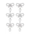 Self-portrait Micro Bow Pearl-tiered Earrings In Metallic