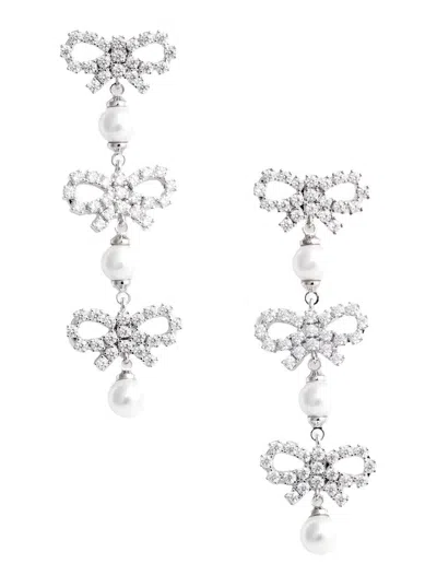 Self-portrait Micro Bow Pearl Tiered Earrings