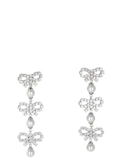 Self-portrait Micro Bow Pearl Tiered Earrings In Multi