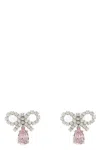 Self-portrait Self Portrait 'micro Bow Pink Droplet' Earrings In Gray