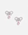 Self-portrait Micro Bow Pink Droplet Earrings In Metallic