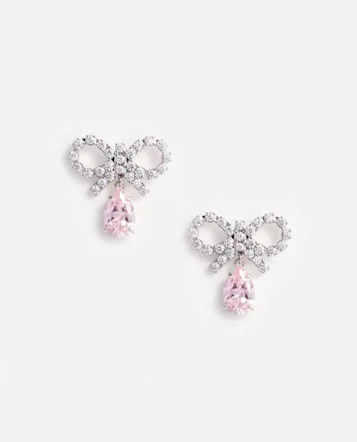 Self-portrait Micro Bow Pink Droplet Earrings In Metallic