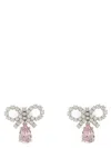 Self-portrait Micro Bow Pink Droplet Earrings In White