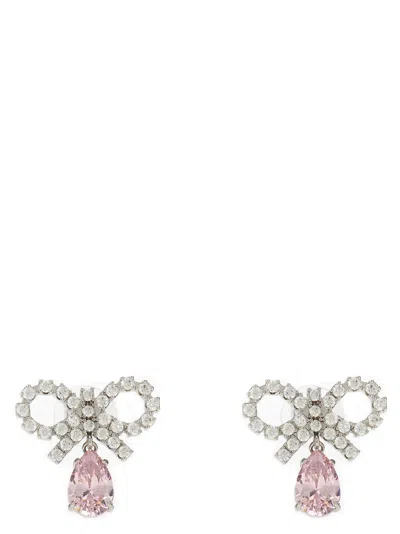 Self-portrait Micro Bow Pink Droplet Earrings In White