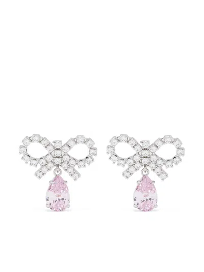 Self-portrait Micro Bow Pink Droplet Earrings Accessories In Metallic
