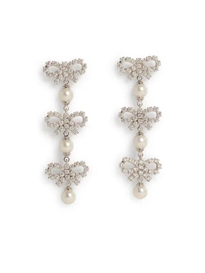 Self-portrait Micro Bow' Silver Brass Earrings In Multi