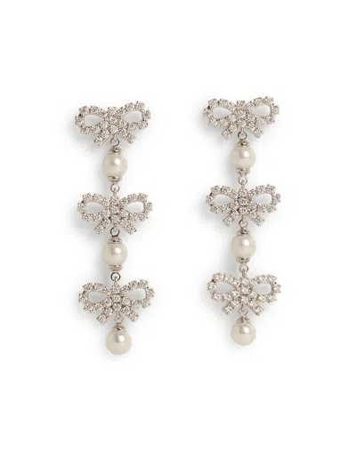 Self-portrait Micro Bow Silver Brass Earrings In White