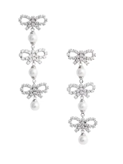 Self-portrait Crystal Micro Bow Tiered Earrings In Metallic