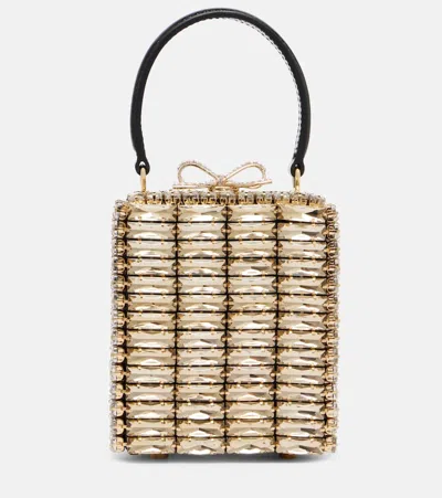 Self-portrait Micro Crystal-embellished Box Bag In Brown