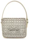SELF-PORTRAIT SELF-PORTRAIT MICRO CRYSTAL-EMBELLISHED SATIN AND LEATHER TOP HANDLE BAG
