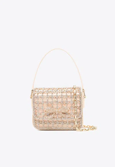 Self-portrait Micro Crystal-embellished Top Handle Bag In Gold