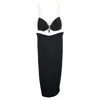 Self-portrait Midi Bow-detail Two-toned Dress In Black And White Crepe In Black