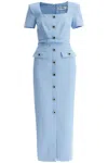 Self-portrait Crepe Mini Dress With Buttons And Belt In Light Blue