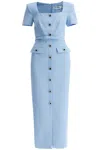 Self-portrait Crepe Mini Dress With Buttons And Belt In Blue