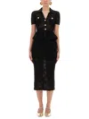 Self-portrait Midi Crochet Dress With Peplum Waist In Black