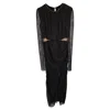 Self-portrait Midi Diamante Mesh Long Sleeve Cut-out Dress In Black Polyester In Black