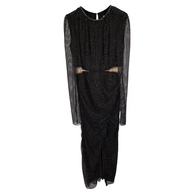Self-portrait Midi Diamante Mesh Long Sleeve Cut-out Dress In Black Polyester
