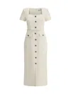 Self-portrait Womens Square-neck Embellished-buttons Crepe Midi Dress Cream In Beige
