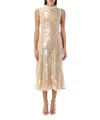 Self-portrait Sequin Pearl Trim Midi Dress In Beige