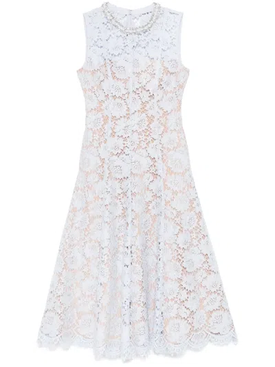 Self-portrait Blue Fine Lace Pearl Midi Dress In White