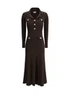 Self-portrait Midi Ribbed Viscose Dress With In Brown