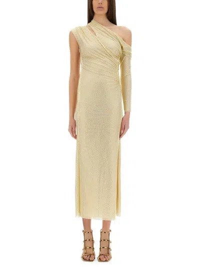 SELF-PORTRAIT SELF-PORTRAIT MIDI DRESS DRAPED WITH RHINESTONES