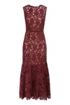 Self-portrait Womens Burgundy Guipure-lace Stretch-woven Midi Dress In Brown
