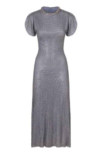 SELF-PORTRAIT SELF-PORTRAIT MIDI DRESS IN MESH WITH RHINESTONES