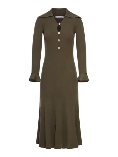 Self-portrait Embellished Ribbed-knit Midi Dress In Green