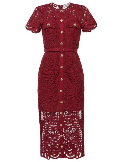 Self-portrait Midi Dress In Red Guipure Lace With Buttons