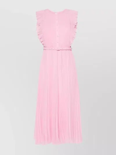 Self-portrait Midi Dress Pleated Ruffle Detailing In Pink