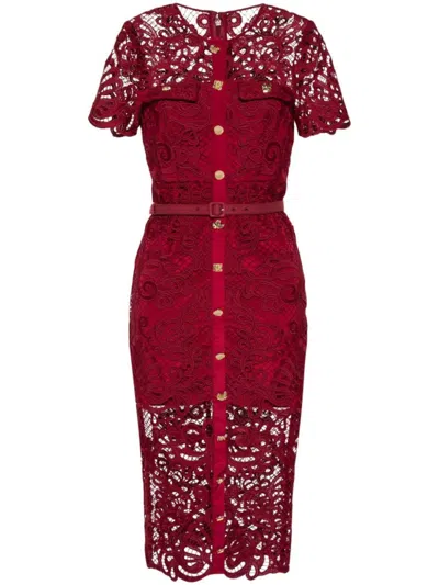 Self-portrait Guipure Lace Button Midi Dress In Red