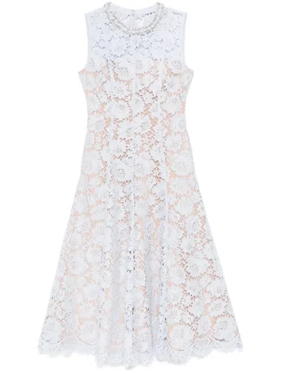 Self-portrait Blue Fine Lace Pearl Midi Dress In White