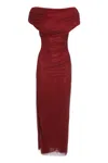 Self-portrait Midi Dress With Draping And Rhinestones In Red