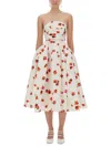 Self-portrait Floral Strapless Midi Dress With Belted Waist In White