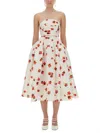 Self-portrait Floral Strapless Midi Dress With Belted Waist In White