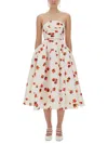 Self-portrait Strapless Belted Ruched Floral-print Taffeta Midi Dress In White