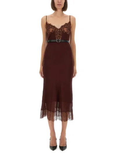 Self-portrait Midi Dress With Lace Inserts In Brown