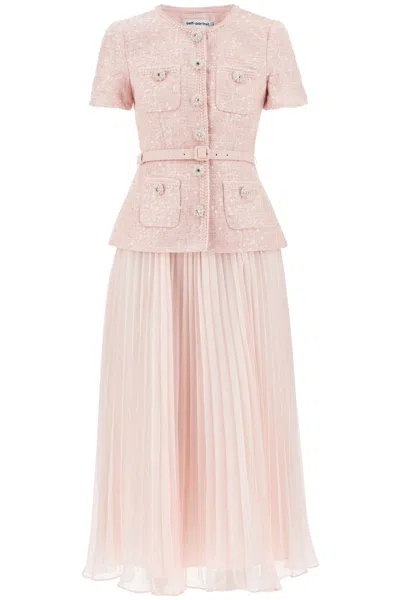 Self-portrait Midi Dress With Pleated Skirt In Rose