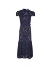Self-portrait Guipure Blue Long Dress With Lace Design And Adjustable Waist Belt In Fabric Woman In Blue
