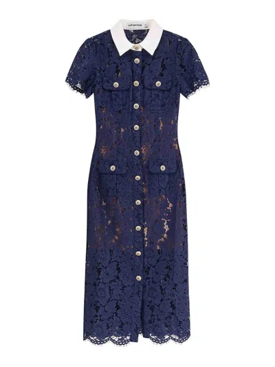 SELF-PORTRAIT MIDI LACE DRESS WITH JEWEL BUTTONS