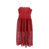 Self-portrait Midi Lace Sleeveless Dress In Red Polyester In Red